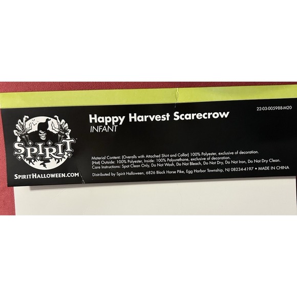 Spirit Halloween Happy Harvest Scarecrow‎ Overalls Infant Child Costume 18-24 Mo - Picture 6 of 7